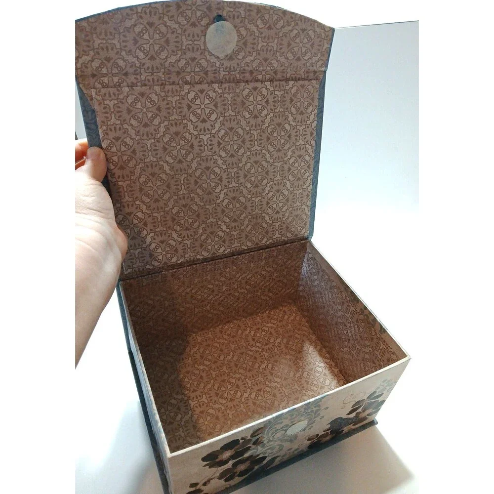 Decorative Gift Box Hook And Loop Closure Blue Bow Birds Florals Cottage